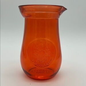 Vintage Kendall Farms Orange Glass Family Flower Farm 6" Vase/ Pitcher